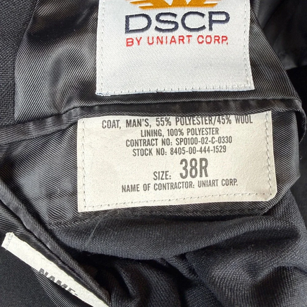 DSCP Uniart Corp Navy JROTC Dress Jacket 38R Black Wool Blend Double Breasted